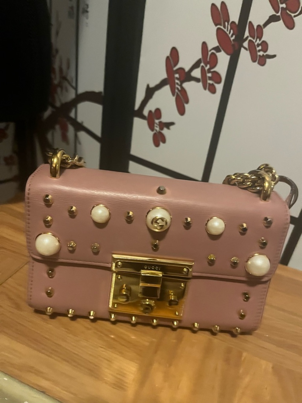 Gucci Blush Pink Studded Crossbody Bag with Gold Hardware